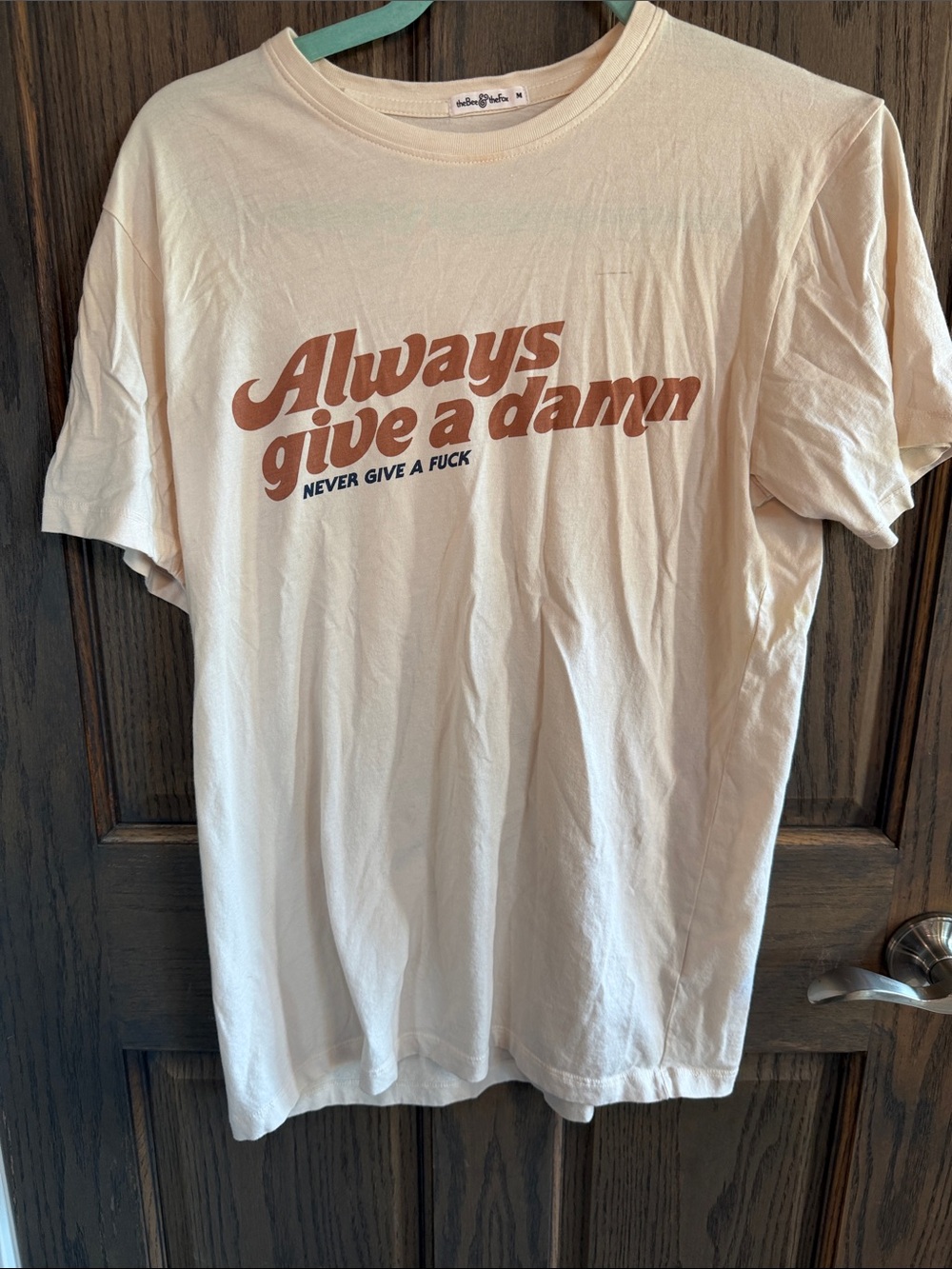 Men's Beige Graphic Tee - "Always Give a Damn"